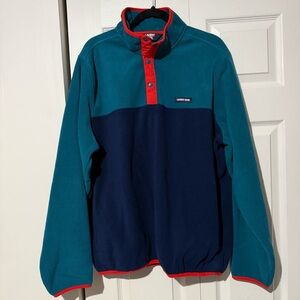 Lands End Men's Navy & Turquoise Fleece 1/4 Snap Jacket with Pockets Size XL